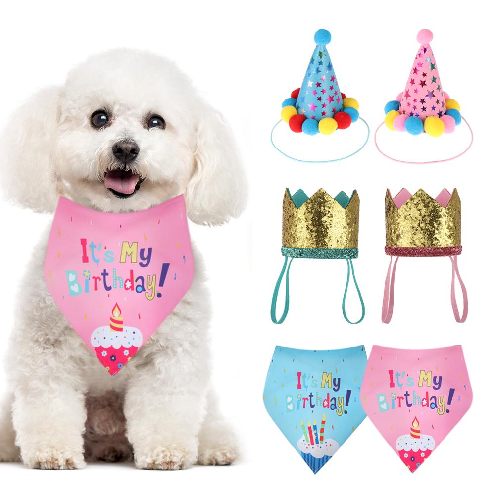 Pet Dogs Cats Birthday Caps/Bibs Sequin Design Headwear Cap Hat Scarf Puppy Costume Christmas Party Bandana Pets Accessories