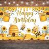 Yellow Bee Hive Theme Banner Background Customizable Children's Birthday Party Decoration Photo Studio Photography Background