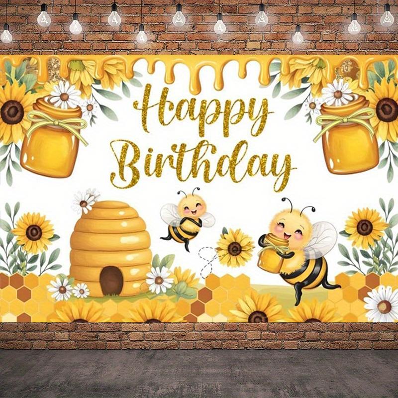 Yellow Bee Hive Theme Banner Background Customizable Children's Birthday Party Decoration Photo Studio Photography Background