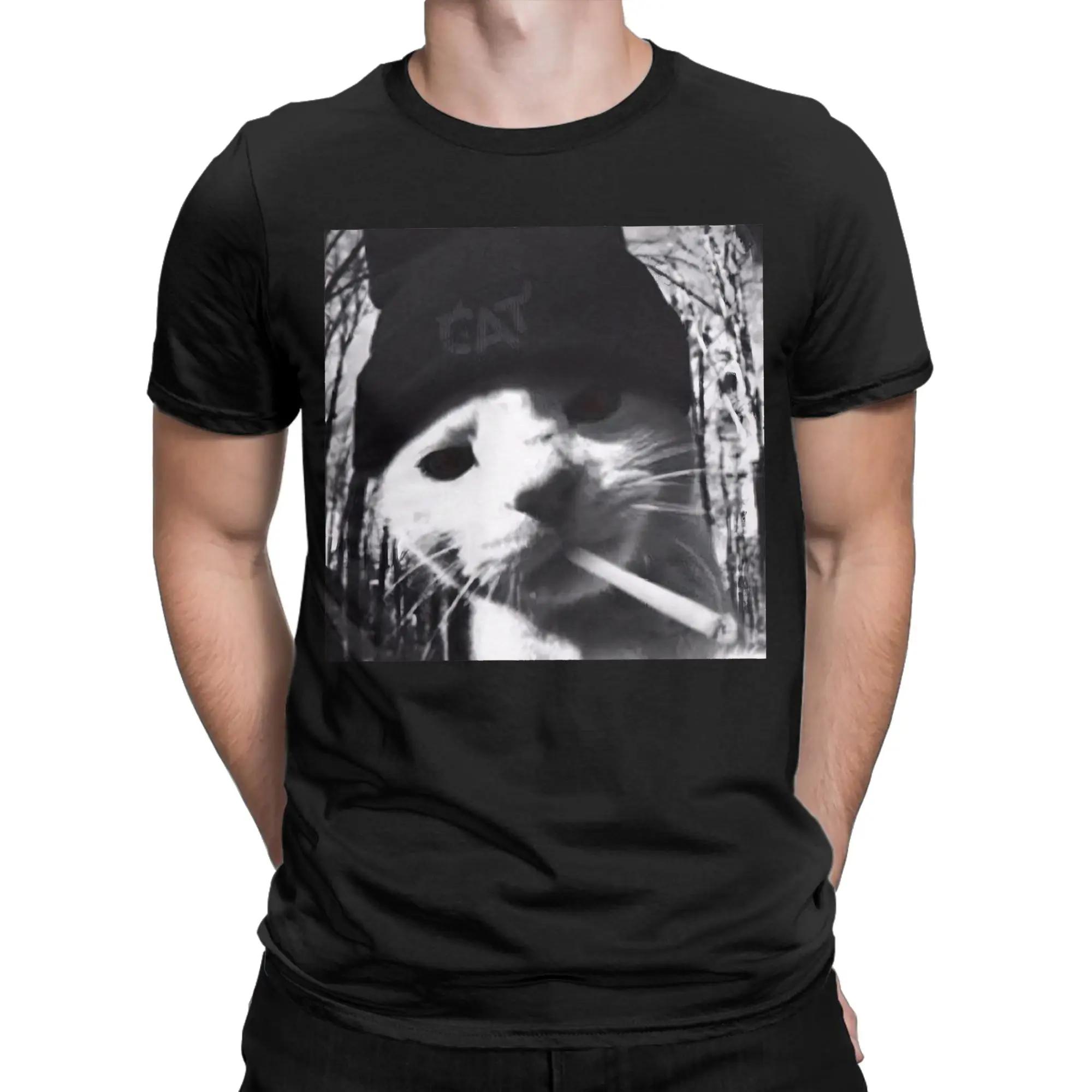 

Men T-Shirt Funny Smoking Cat Meme Cat Smoke Funny Pure Cotton Tee Shirt Short Sleeve T Shirt Round Neck Tops Unique S чёрный