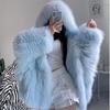 Autumn Winter Oversized  Warm Shaggy Hairy Faux Fur Coat Women with Hood Loose Casual Fluffy Jacket