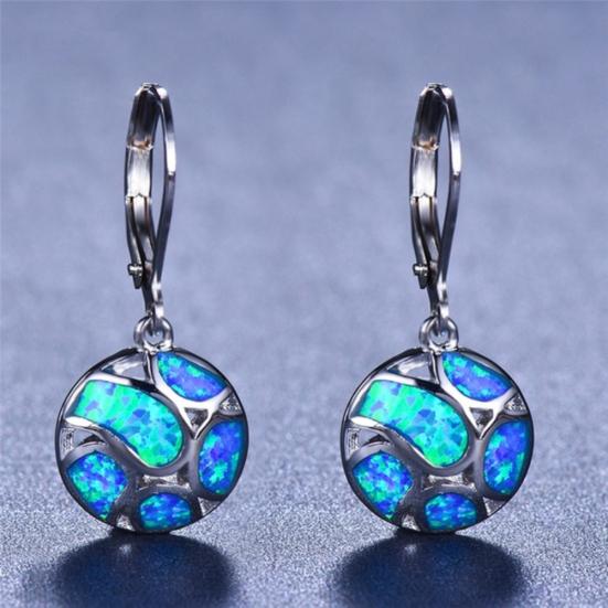 Fashion Women Faux Opal Round Soccer Dangle Leverback Earrings Jewelry Gift