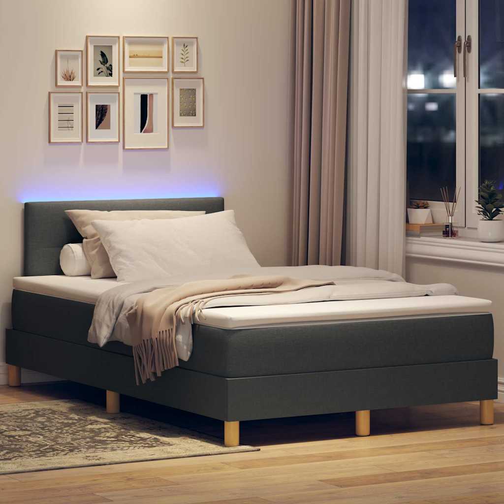 LED Boxspring Bed with Headboard Dark Grey 120 x 190 cm Fabric