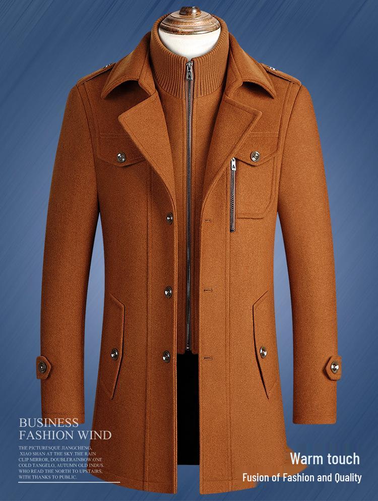 Men's Winter Wool Coat - Double Collar, Mid-Length for Middle-Aged and Elderly