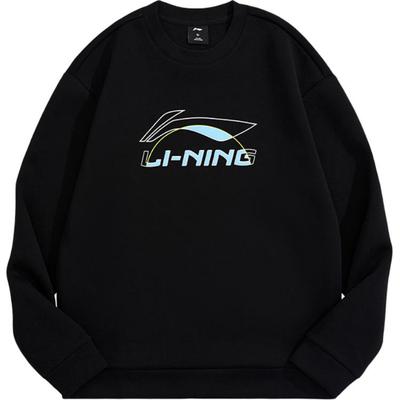 Li Ning Pattern Logo Round Neck Long Pullover Loose Sweatshirt Men Sweatshirt Black AWDUH45-1