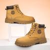 Men's Large Size Winter Genuine Leather Martin Boots, Thick Sole, High-Top, Outdoor, Plus Velvet, Yellow Work Boots.