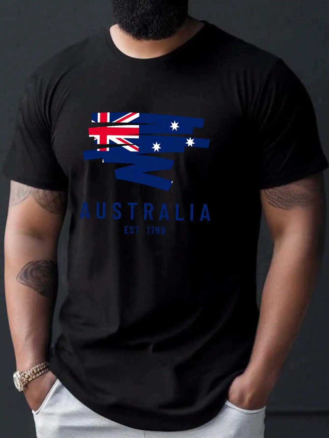 

MenS Australia 1788 Graphic TShirt Casual Black Crew Neck Tee With Flag Design Short Sleeve Summer Shirt For Adults 4XL