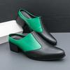 Luxury Men's Leather Slippers with Heels Genuine Leather 5CM Height Man Business Shoes Comfortable Black White Party Sandals