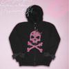 Stil Punk Y2K Hanorac Roz Negru cu Dungi cu Fermoar și Glugă Imprimeu Craniu Unisex Supradimensionat Streetwear