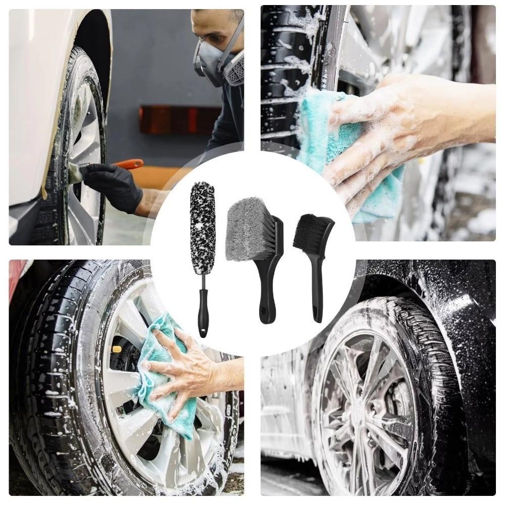 3/7 pcs Soft Car Wheel Brush Kit Non Abrasive Bristles Rim Washing Brush  For Road Trip Travel Truck