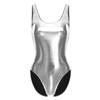 Kvinner Ermeløs Skinnende Metallisk Bodysuit for Dans Yoga Gymnastikk Sceneopptreden Rave Kostyme