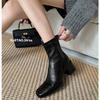 Korean version of elastic short boots 2025 autumn new thick heel square head side zipper thin height increase versatile thin boots women