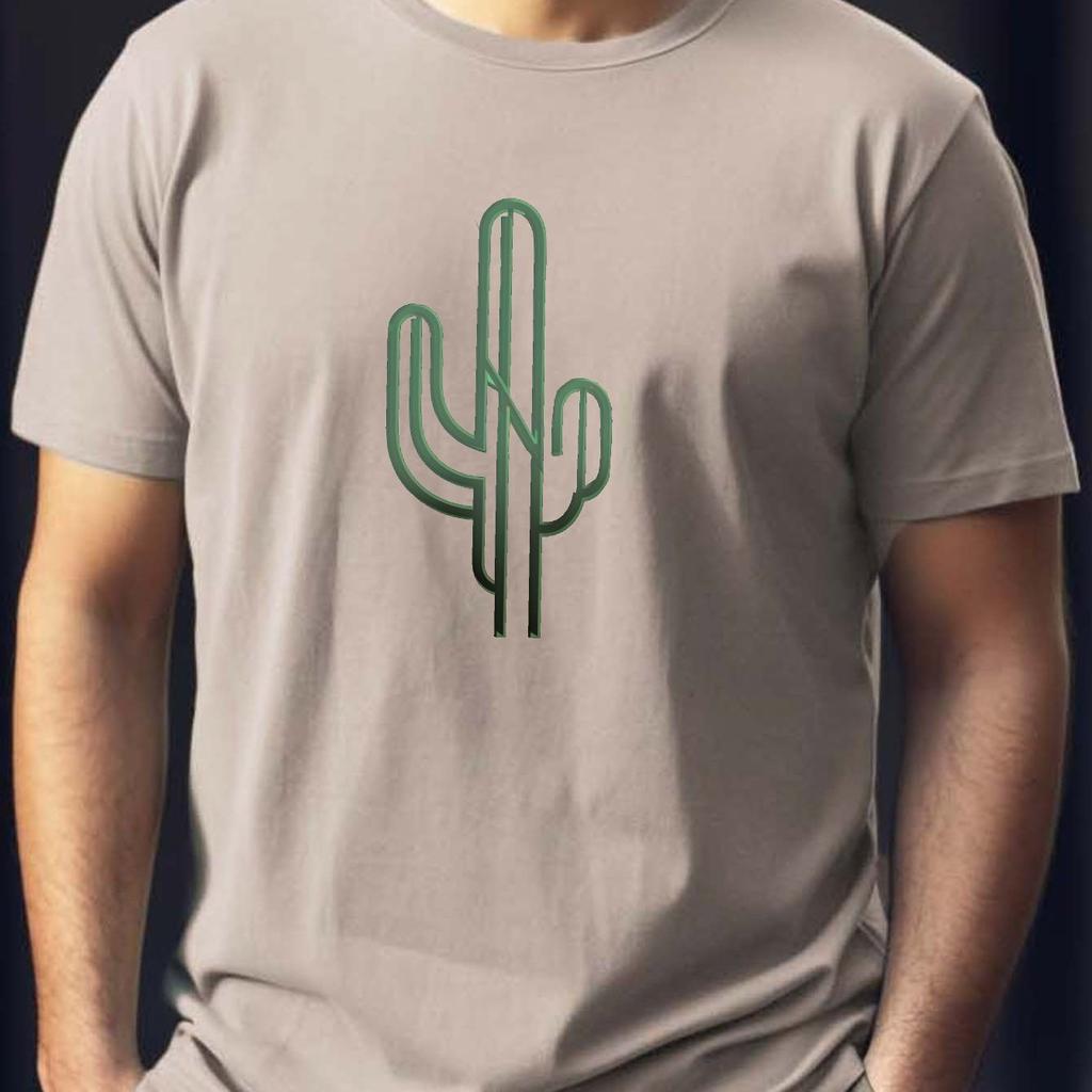 Cactus Outline Graphic Mens Cotton TShirt Short Sleeve Round Neck Casual Breathable Tee