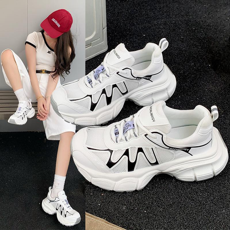 2025 summer color matching mesh breathable thick sole heightening dad shoes versatile niche lightweight casual sports shoes ins
