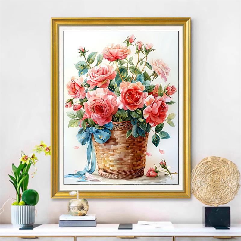 5d DIY Diamond Painting Cross Stitch Rose Flower Basket Diamond Embroidery Mosaic Full Round Drill Home Decor