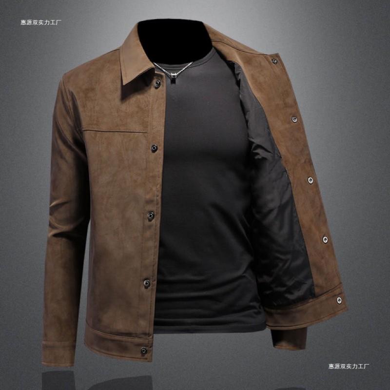Herren Suede-ähnliche Baumwollmischung Slim Fit Freizeitjacke Leichte Kapuzen-Außenjacke in Khaki Schwarz