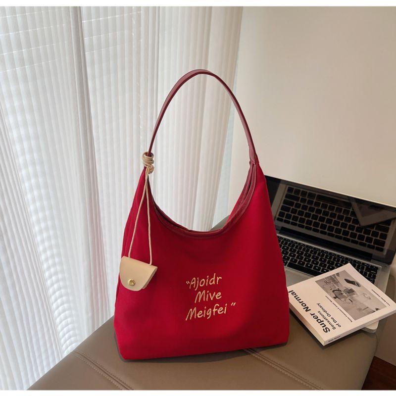 

Fashion Underarm Canvas Shoulder Bag Women 2025 New Korean Style Large Capacity Tote Bag Simple and Versatile Underarm Bag Red [Collection plus purchase priority delivery]]