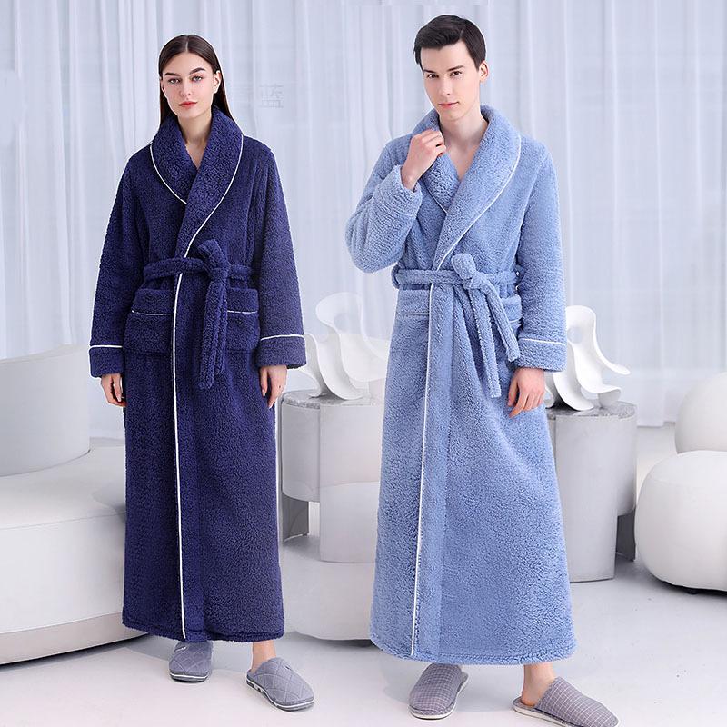 Women's and Men's Extra Long Plush Robe - Thickened Shu Cotton Fleece Bathrobe, Plus Size Homewear for Autumn and Winter
