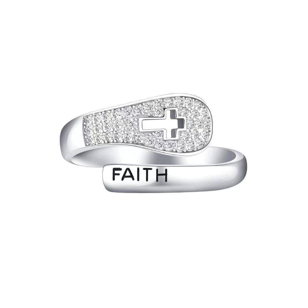 2026 Niche Faith Cross Hollow Ring Female, Fashion Personality Couple Ring Resizable