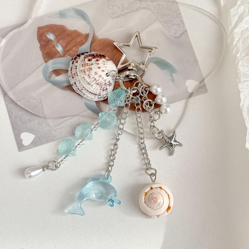 Y2K Shell Conch Fish Beads Keychain Fashion Handbag Pendant Beads Key Ring Jewelry Accessories Girls Gifts