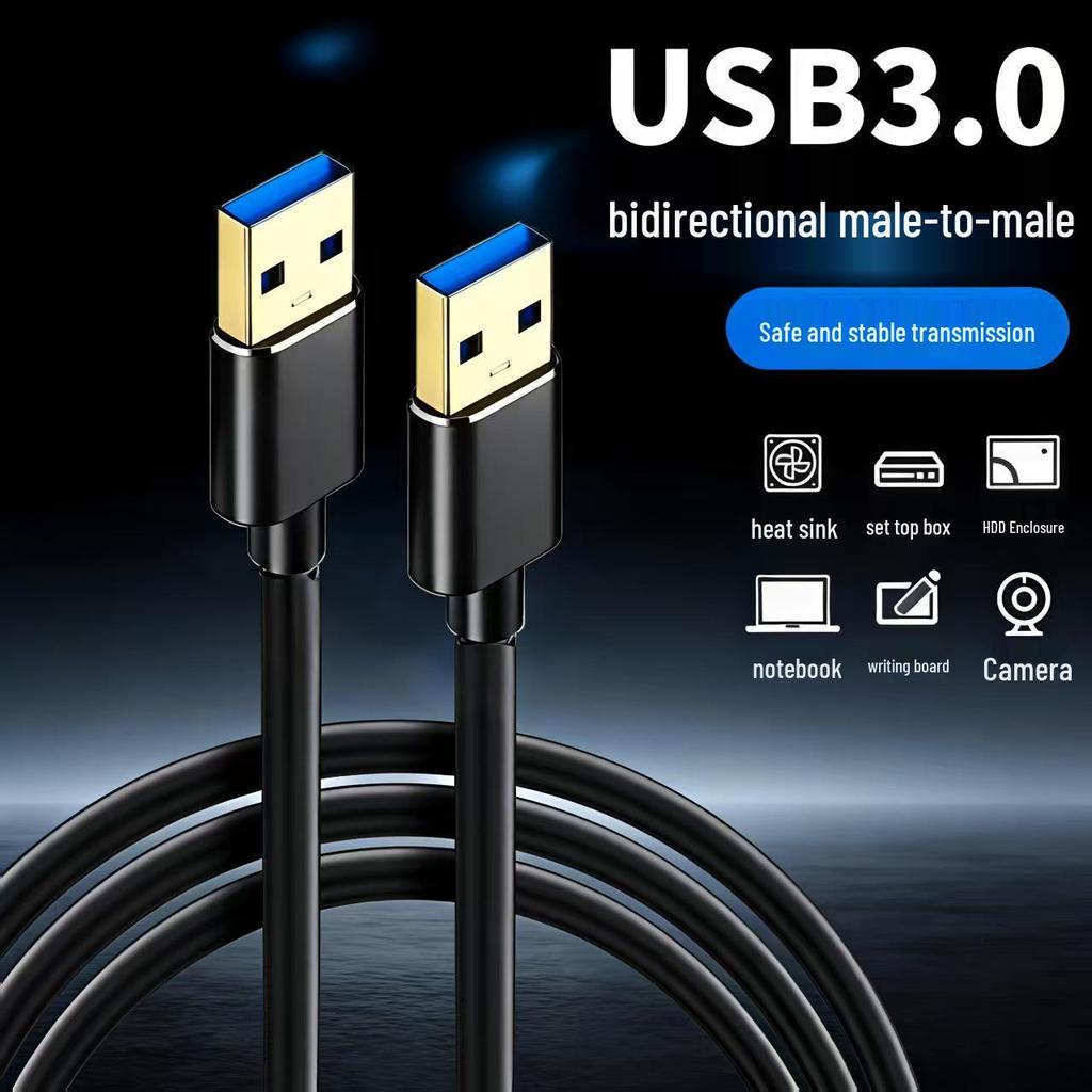 USB 3.0 Dual Male Data Cable, High-Speed for Hard Drive Enclosure, Laptop Cooler, Set-Top Box
