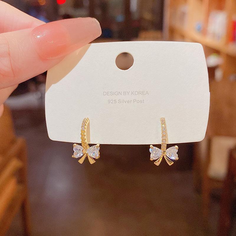 Exquisite S925 Silver Bow Earrings - Korean Micro-Inlaid Design