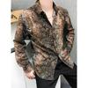Lapel Long-sleeved Snakeskin Pattern Shirt Men Long-sleeved Slim-fitting Drape Personalized Floral Shirt Ice Silk Free-iron Top