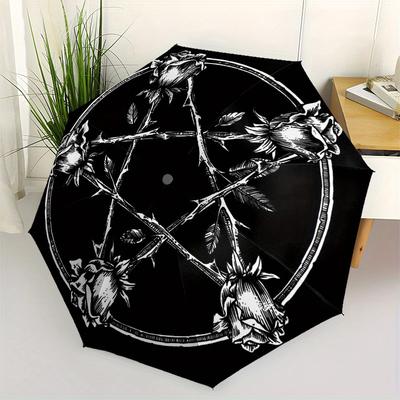 "Floral Pentagram Umbrella   Cute Umbrella with Cute Design, Portable 3 Fold Compact Umbrella for Men & Women,S321