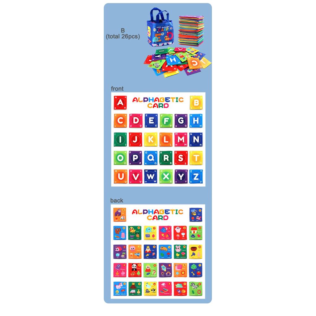 26pcs/set Baby Cloth Book Soft FlashCards with Cloth Storage Bag Graphic Alphabet Digital Cognition Toys Baby Educational Cards