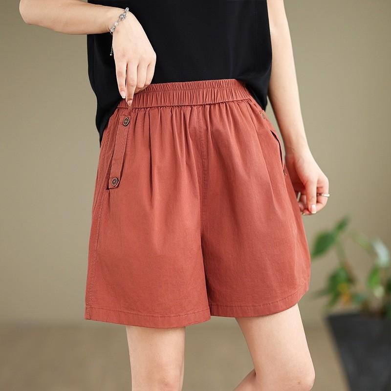 

Cotton elastic waist Harlan casual shorts women s 2025 summer new loose and thin solid color five-point wide-leg pants L кирпич красный