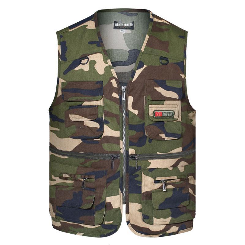Atmungsaktive Herrenweste mit mehreren Taschen für Angeln und Fotografie - Übergröße, ärmellos, dünner Stil für mittelalte und ältere Männer.