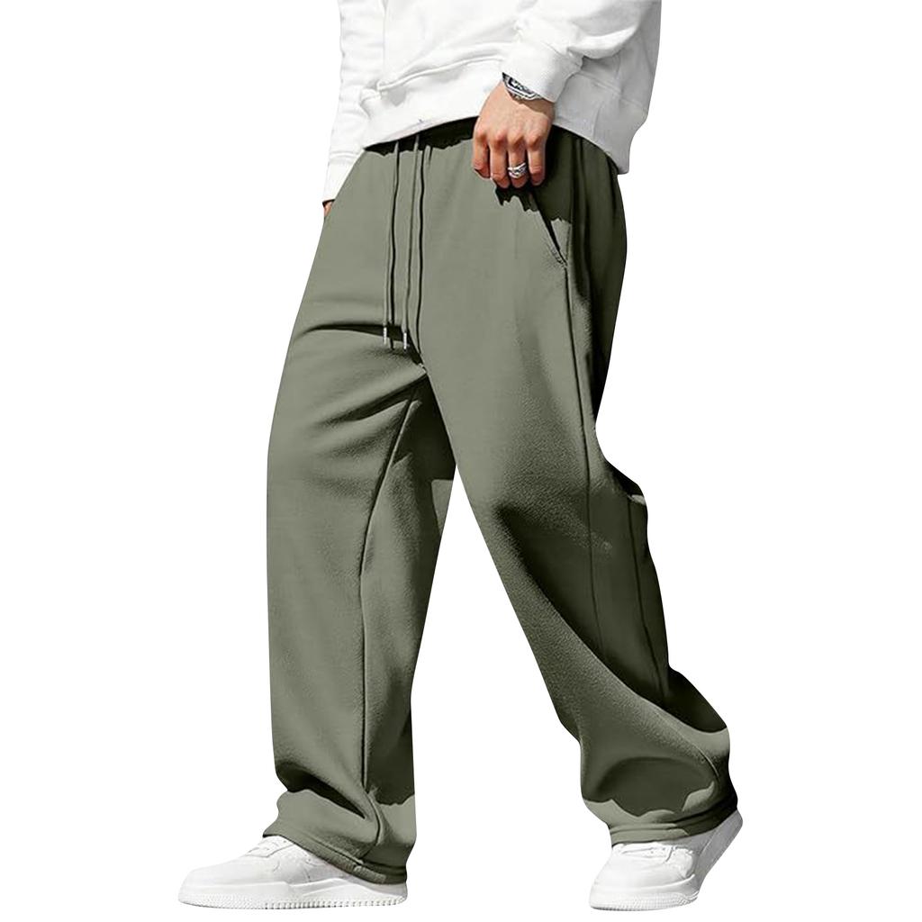 Pantalones de Hombre con Bolsillos y Cordón Pantalones Deportivos Casuales de Pierna Recta