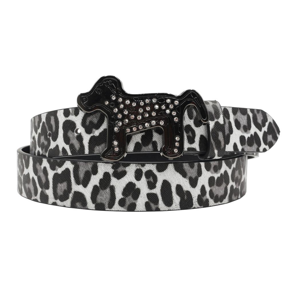 Rhinestone Cute Dog Buckle Belt Leopard Print Series Punk Decoration Women's Belt Yabi Decorative Belt