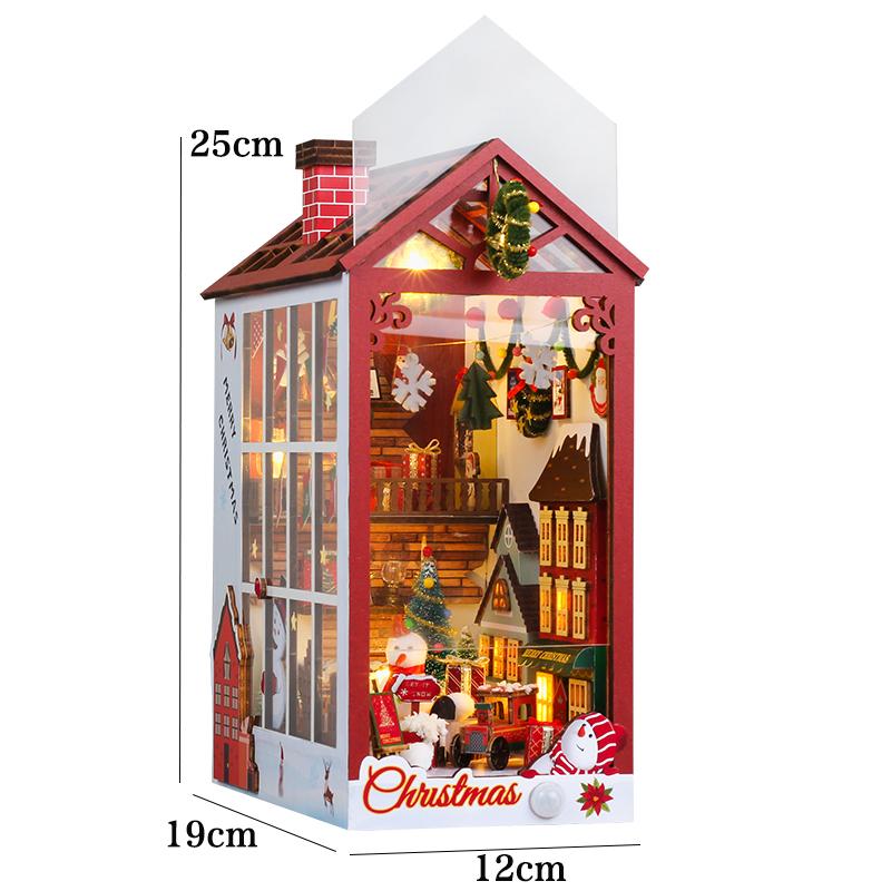 DIY Book Nook Kits Wooden Doll House Christmas 3D Puzzle Assembly Building Model Bookshelf Insert Decor With Furniture Xmas Gift