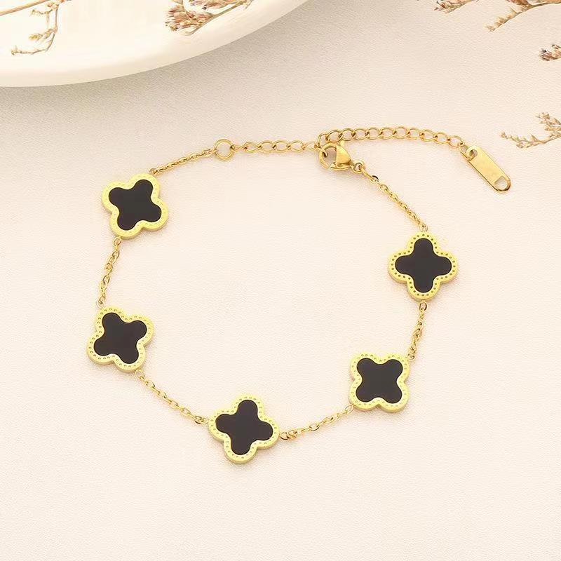 Titanium steel four leaf clover five flower bracelet, fashionable and versatile, women's 18k lucky grass bracelet accessory
