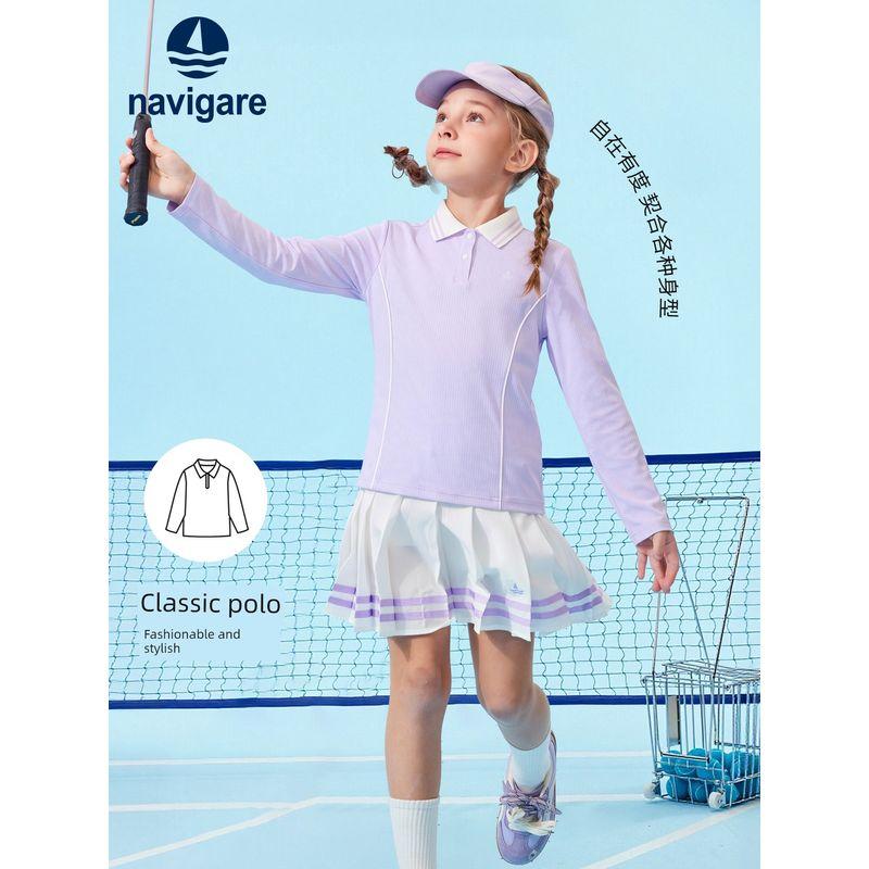 Navigare Italian Small Sailboat Kidsren's Polo Shirt Spring Girls' Long-Sleeved Sun Protection Breathable Sports Top