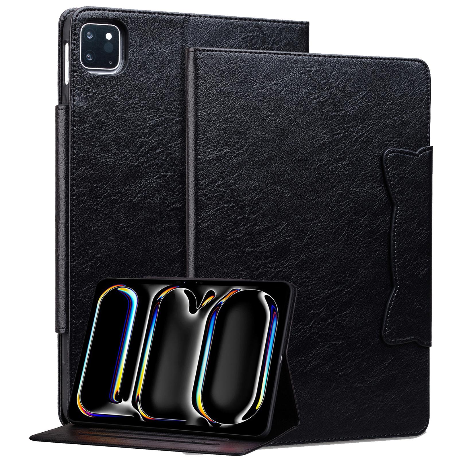 

For iPad Pro 13 (2025)/13 (2024) Case PU Leather Card Slots Tablet Cover Cat-Shaped Magnetic Clasp B