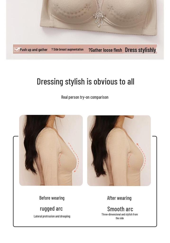 Plus Size Wireless Push-Up Bra: Beautiful Back, Side Support, Breathable Latex Cotton, Comfortable Fit