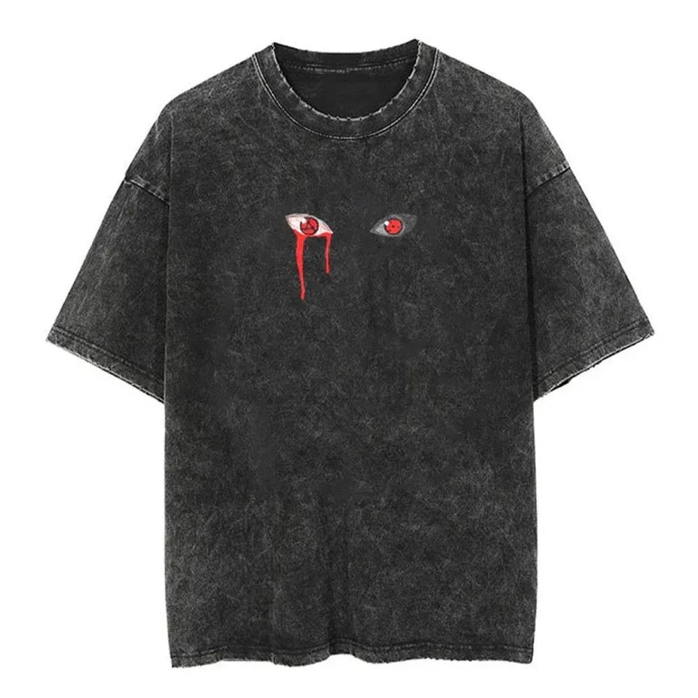 Hip Hop Streetwear Washed T Shirt Japanese Anime Naruto Print T-Shirt Vintage Top Harajuku Cotton Men Summer Short Sleeve Tshirt
