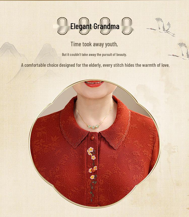 Elegant Embroidered Chinese Style Loose Fit Top for Middle-aged and Elderly Women - Perfect for Spring, Summer, and Autumn.