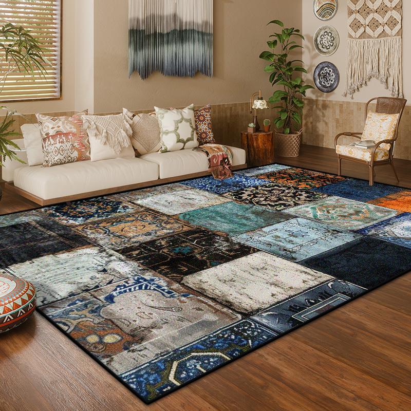 America Style Retro Geometric Large Living Room Carpet Boho Decoration Home Sofa Coffee Tables Mat Washable Non-slip Bedroom Rug