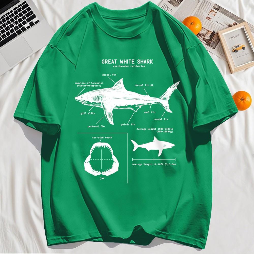 Great White Shark Anatomy T-Shirt New Summer Men Street Short Sleeve Hip Hop Punk Style Boy Casual Tops Oversize White Tees