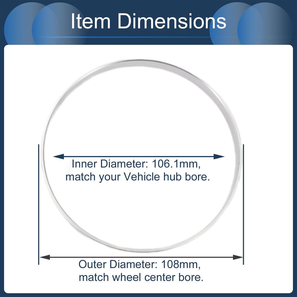 INFINAUTO Hub Centric Rings, 108mm OD X 106.1mm ID, Aluminum Alloy, Silver Tone, 4 Pieces