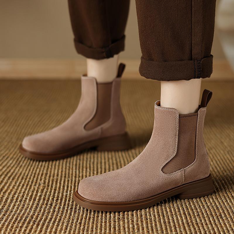 2025 Winter/Autumn Chelsea Boots Genuine Leather Shoes for Women Retro Boots Round Toe Ankle Boots British Style Women Shoes