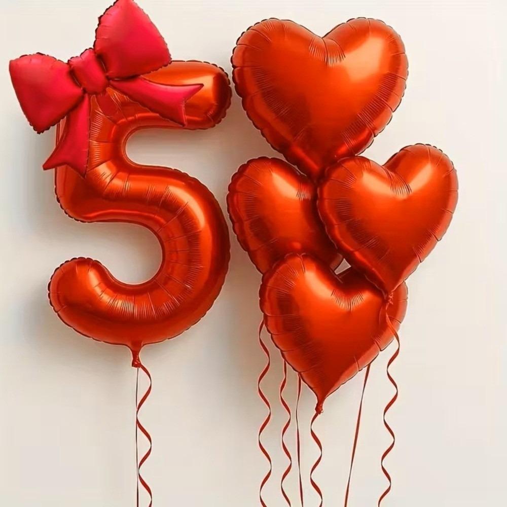 6pcs with Bowknot Number Foil Balloon Romantic Birthday Party Balloons  For Engagements Wedding