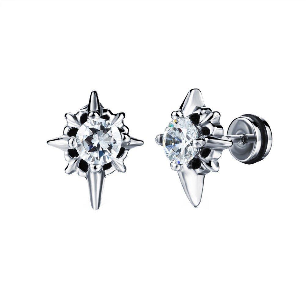Unisex Stainless Steel Vintage Gothic Punk Cubic Zircon Stud Earrings for Men Women Hypoallergenic Surgical Steel Jewelry Gifts