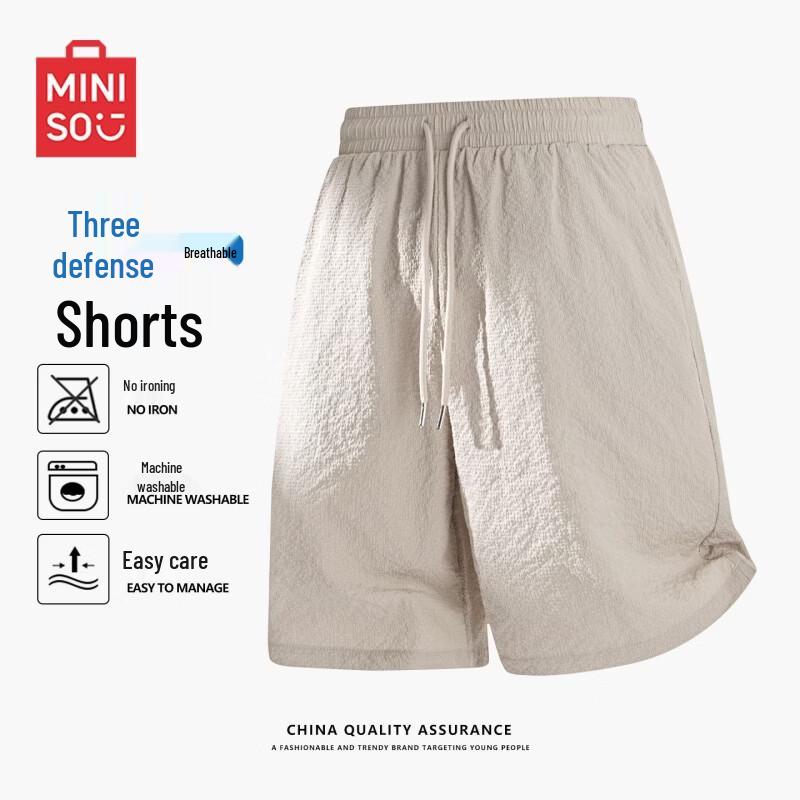 MINISO Men s Summer 3-Proof Textured Knee-Length Shorts M