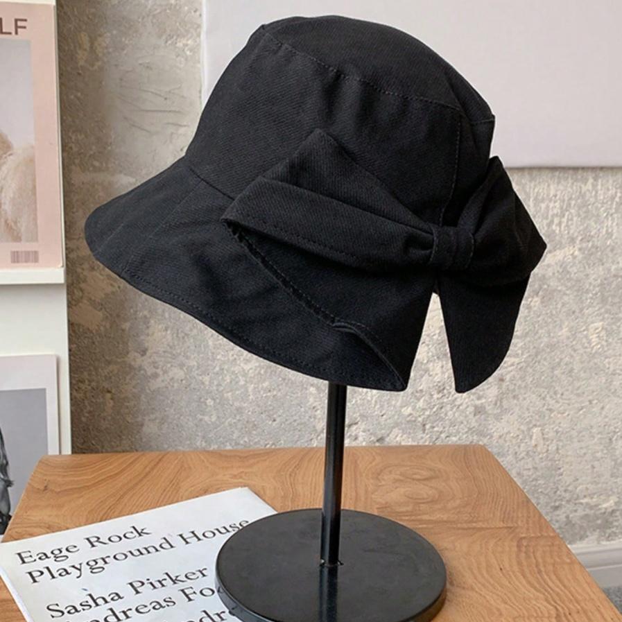 Women's Bowknot Fisherman Hat Spring Summer Outdoor Sun Hat Face Covering Double-Sided UV Protection Sun Hat Double-Sided Solid Color Foldable Sun
