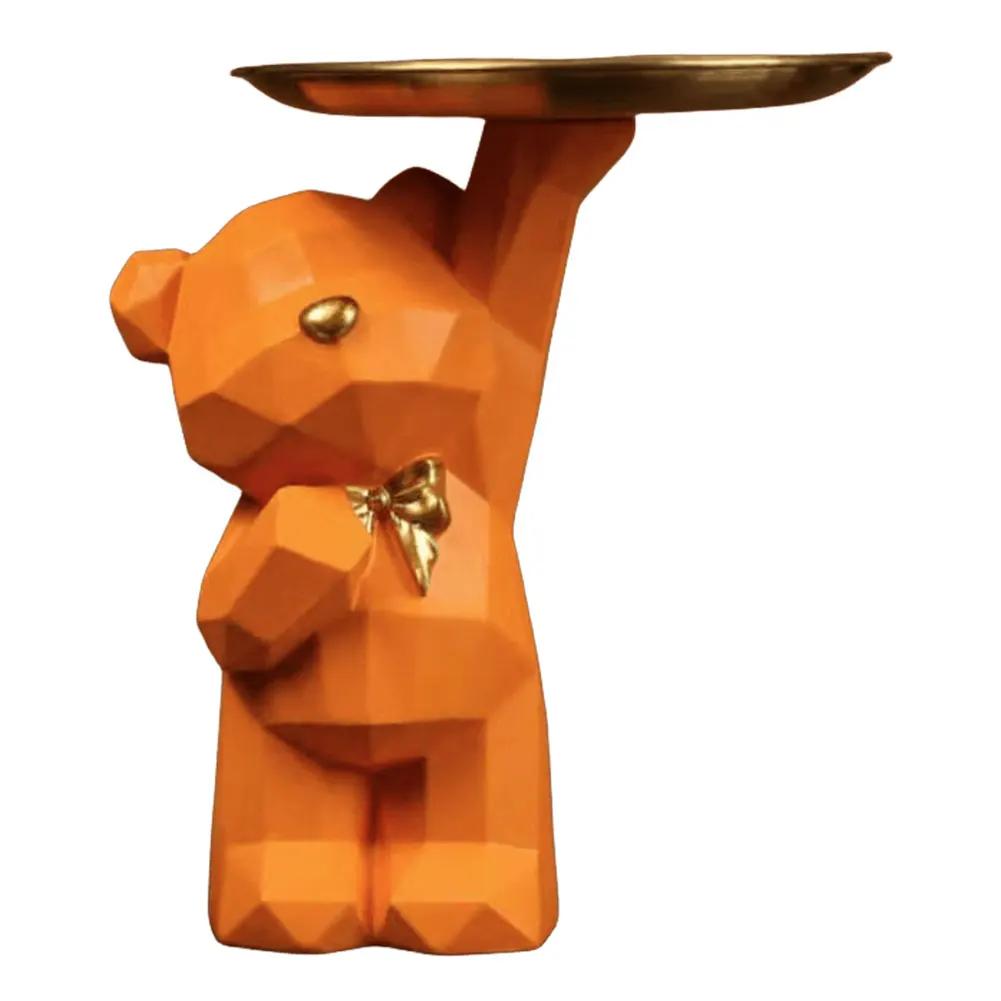 Geometric Bear Key Holder Figurine Entrance Crafts Resin Desk Decoration Candy Sundries Household Supplies for Home Living Room
