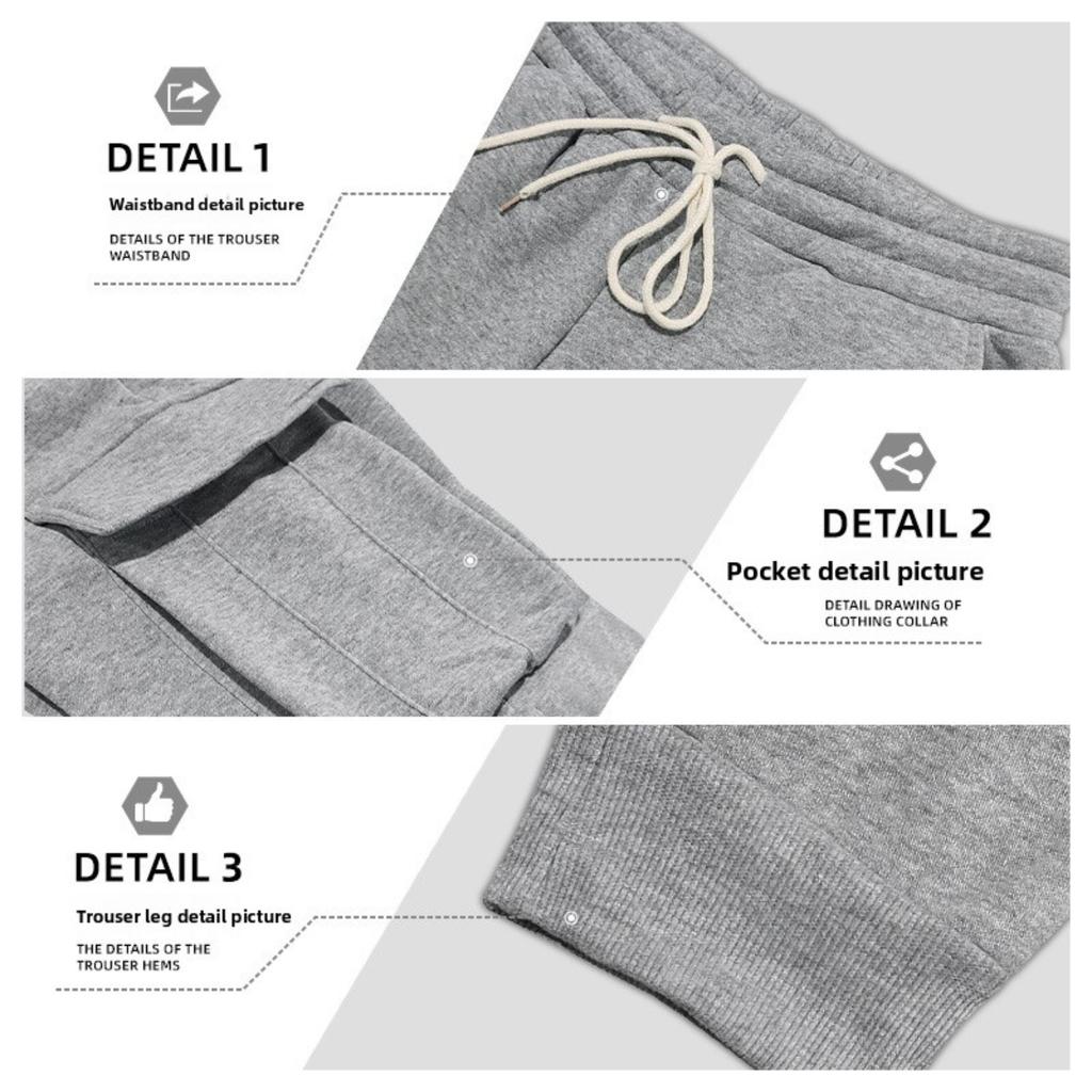 Autumn and winter fleece men's casual overalls men's multi-pocket drawstring sports casual trousers